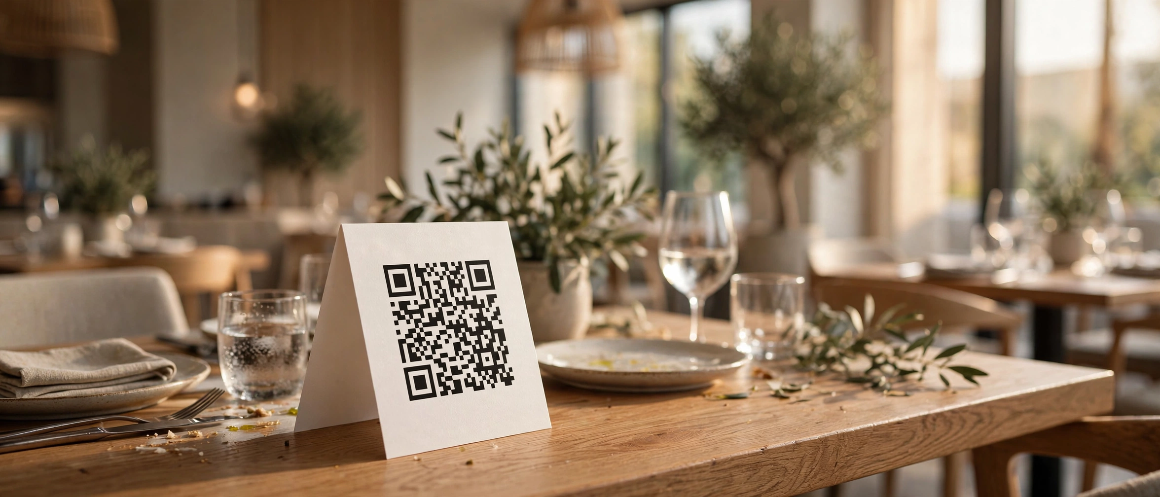 QR menu tent card on a restaurant table
